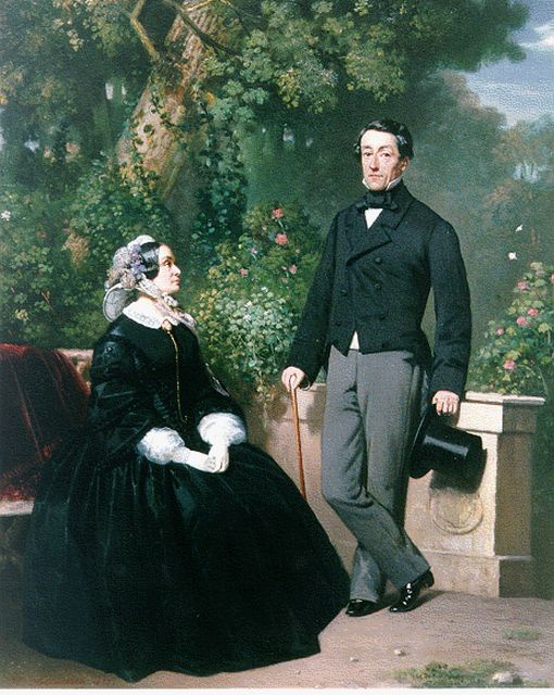 Hollander Cz H.  | An elegant couple in a park, oil on panel 56.0 x 44.5 cm, signed l.l.