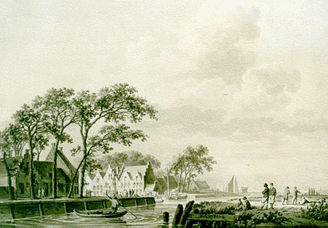 Barend Cornelis Koekkoek | Harbour scene, sepia on paper, 19.3 x 28.2 cm, signed l.c.