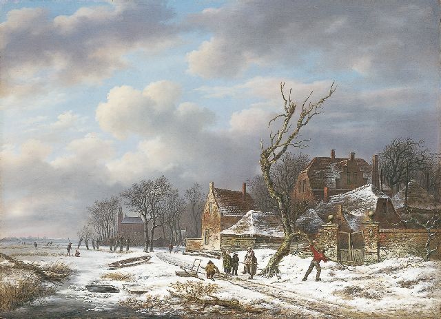 Andreas Schelfhout | Gathering wood in winter, oil on panel, 53.0 x 72.6 cm, signed with traces of signature l.r. and painted circa 1815