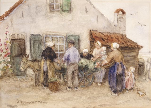 Jan Zoetelief Tromp | Selling vegetables, oil on canvas, 25.0 x 35.5 cm, signed l.l.