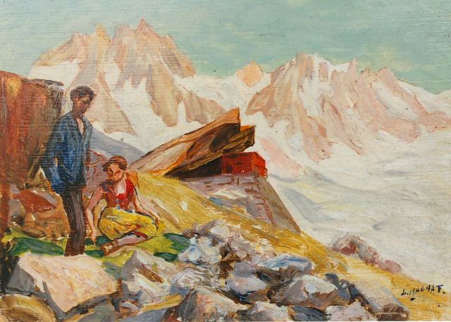 Louis Henri Magnat | A couple in an mountainous landscape, oil on panel, 16.0 x 22.1 cm, signed l.r.