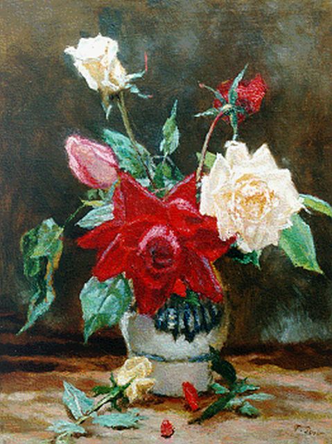 Post F.  | Tea roses in a vase, oil on canvas 41.5 x 31.5 cm, signed l.r.