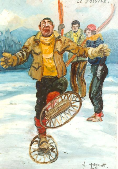 Magnat L.H.  | Le Fossile (old-fashioned snow-shoes), oil on panel 22.5 x 16.4 cm, signed l.r.