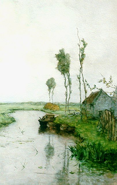 Paul Joseph Constantin Gabriel | A polder landscape with moored barges, watercolour on paper, 51.0 x 35.8 cm, signed l.l.