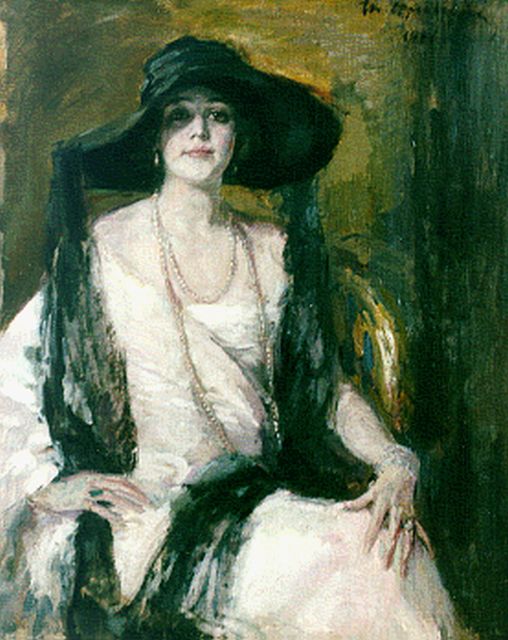 Joseph Oppenheimer | An elegant lady with a fashionable hat, oil on canvas, 100.0 x 80.5 cm, signed u.r. and dated 1921