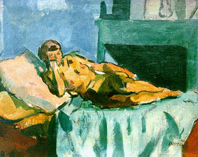 Oepts W.A.  | A reclining nude, oil on canvas 26.5 x 34.5 cm, signed l.r. and dated '44