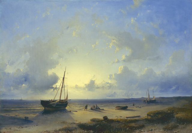 Abraham Hulk | A Dutch coastal scene at sunset, oil on canvas, 43.4 x 61.2 cm, signed l.r.