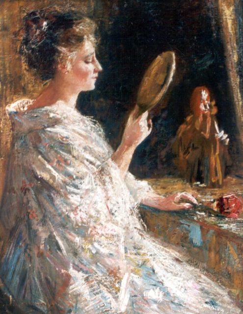 Maris S.W.  | An elegant lady with a mirror, oil on canvas 50.9 x 40.0 cm, signed l.l.