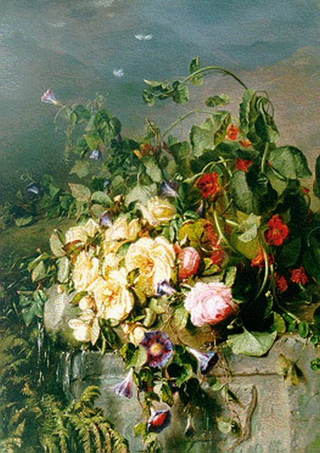 Haanen A.J.  | A Still Life with Roses, oil on canvas 101.4 x 72.2 cm, signed l.r.