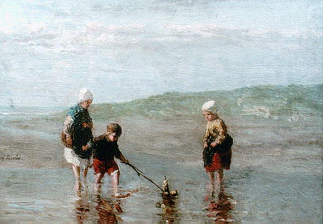 Jozef Israëls | Bootje varen, oil on panel, 20.6 x 29.0 cm, gesigneerd l.i.h.m.