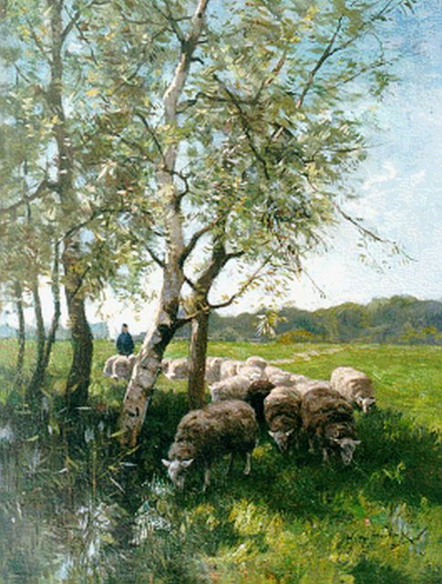 Steelink jr. W.  | A shepherd with his flock, oil on canvas 41.3 x 31.6 cm, signed l.r.