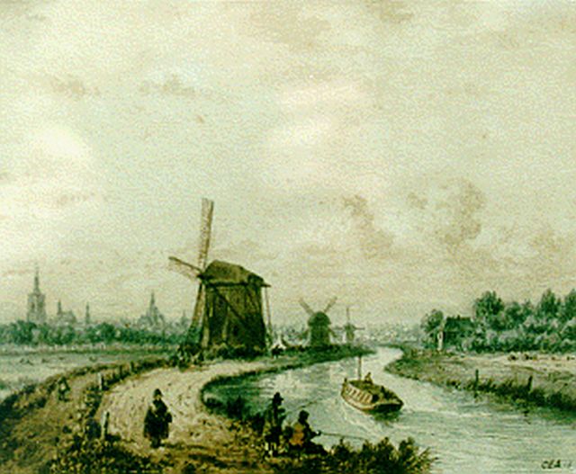 Carl Eduard Ahrendts | A boat-canal, The Hague, watercolour on paper, 21.0 x 25.5 cm, signed l.r.