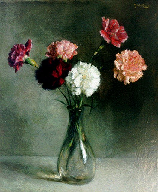 Rueter W.C.G.  | Carnations in a vase, oil on canvas 45.0 x 38.1 cm, signed u.r.