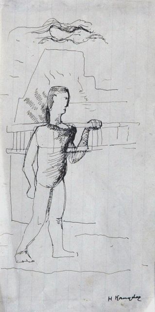 Kruyder H.J.  | A man carrying his ladder, pen and ink on paper 19.4 x 9.7 cm, signed l.r.