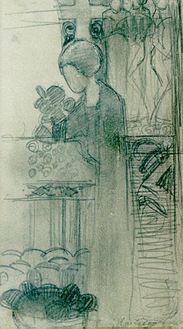 Herman Kruyder | Church attendance, pencil on paper, 18.7 x 10.8 cm, signed l.r.