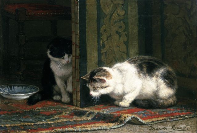 Ronner-Knip H.  | Cats playing, oil on canvas 37.3 x 55.2 cm, signed l.r.