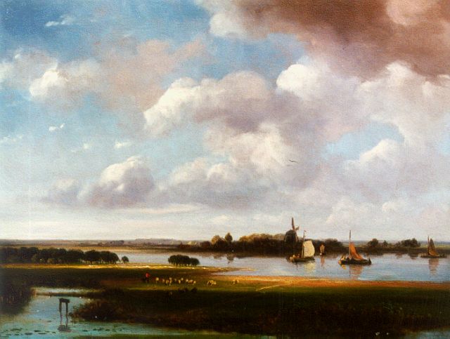 Roosenboom N.J.  | A river landscape, oil on panel 25.9 x 34.2 cm, signed l.r.