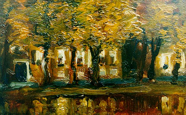 Roessingh L.A.  | Houses along a canal, Assen, oil on panel 11.8 x 19.1 cm, signed l.l. and dated 1904