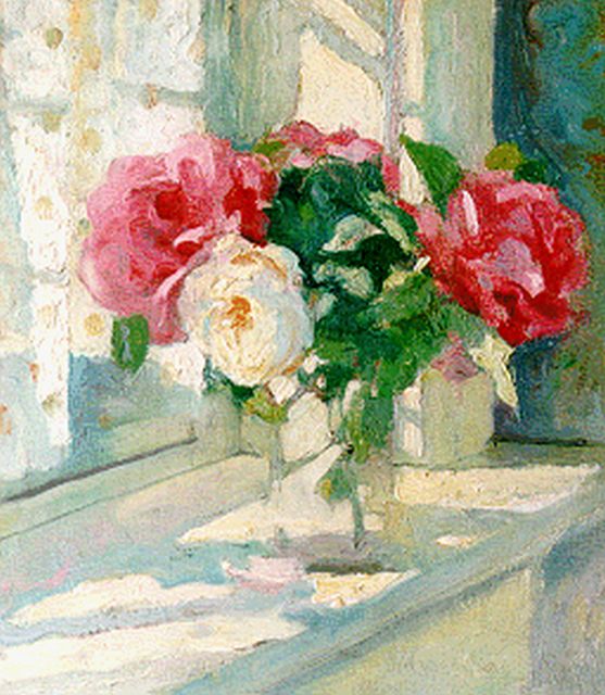 Pol Dom | A still life with roses, oil on panel, 37.0 x 33.0 cm, signed l.r. and dated 1915
