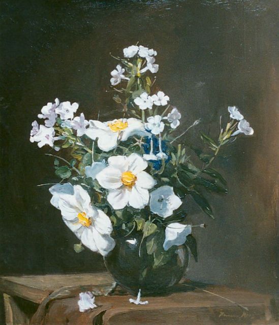 Mees M.A.  | A flower still life with daisies and poppies, oil on canvas 44.2 x 38.7 cm, signed l.r.