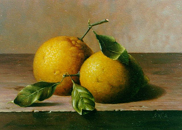 Wanyi B.  | A still life with lemons, oil on panel 13.0 x 18.0 cm, signed l.r. with initials
