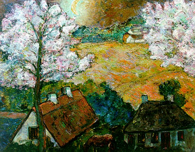 Doeser J.J.  | Blossoming trees in a landscape, oil on canvas 79.3 x 100.2 cm, signed l.r.