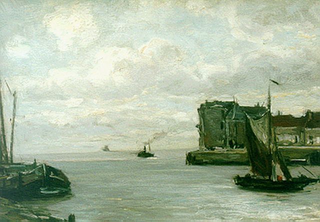 Louis Apol | The harbour of Veere, oil on canvas, 30.1 x 40.5 cm, signed l.l.