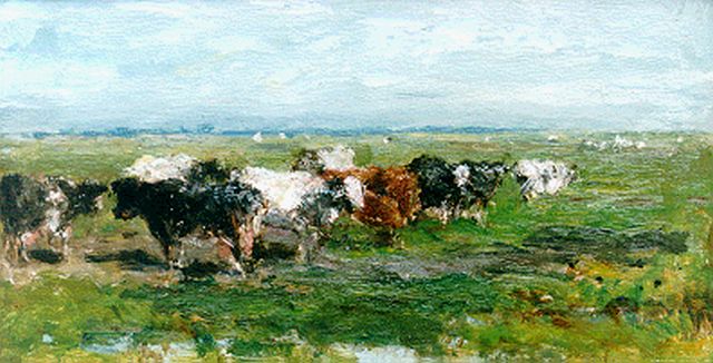 Roelofs W.  | Cows in a meadow, oil on panel 17.8 x 32.2 cm