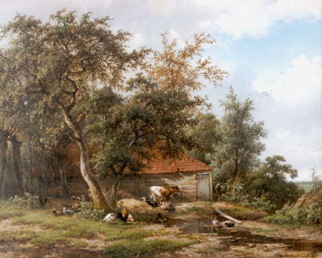 Vogel en Lebret C.J. de en F.  | Cattle and poultry, oil on canvas 46.8 x 57.0 cm, signed both l.r.