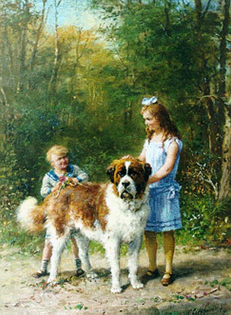 Eerelman O.  | A Sint-Bernard with children, oil on canvas 60.2 x 45.0 cm, signed l.r. and dated 1926