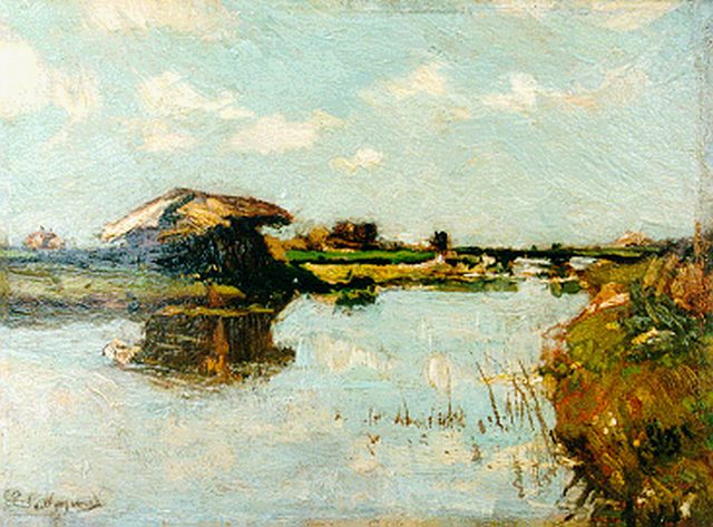 Piet van Wijngaerdt | A landscape, Amstelveen, oil on panel, 12.3 x 16.7 cm, signed l.l.