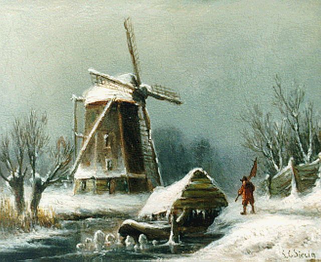 Louis Sierich | A winter landscape with windmill, oil on panel, 13.3 x 16.4 cm, signed l.r.