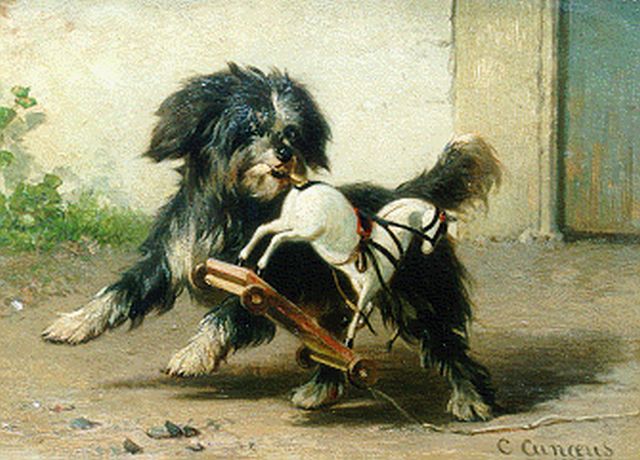 Conradijn Cunaeus | A dog in a summer landscape, oil on panel, 19.5 x 27.4 cm, signed l.r.