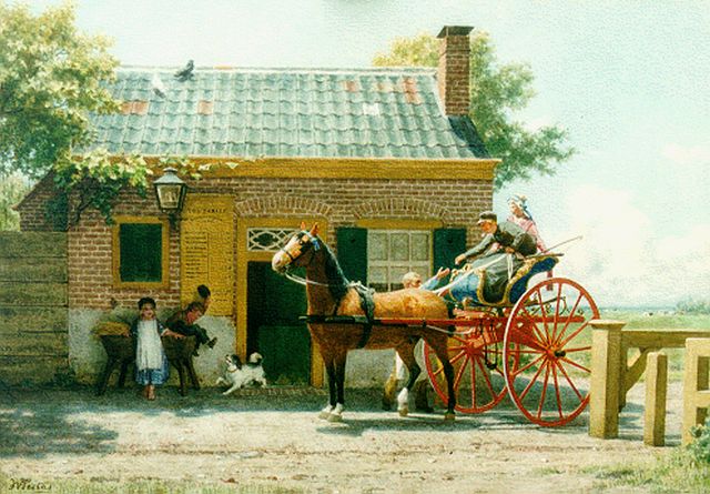 Willem de Famars Testas | Hollandse boerensjees en tolhek, watercolour on paper, 38.0 x 54.0 cm, gesigneerd l.o. and verso gedateerd 1877