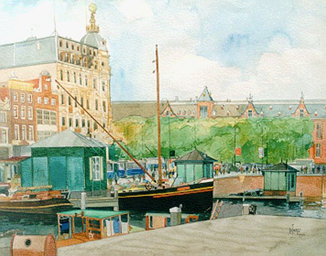 Joub Wiertz | View of the Central Station, Amsterdam, watercolour on paper, 38.0 x 48.0 cm, signed l.r. and dated 1946