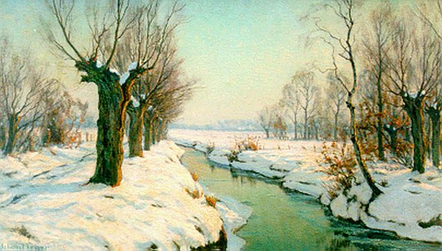 Meijer J.  | A winter landscape at sunrise, oil on canvas 59.7 x 100.3 cm, signed l.l.