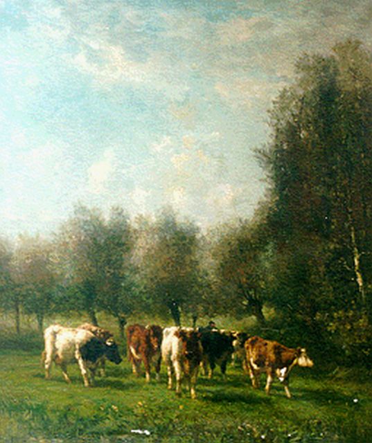 Jan Vrolijk | Cows in a meadow, oil on canvas, 120.0 x 100.2 cm, signed l.l.