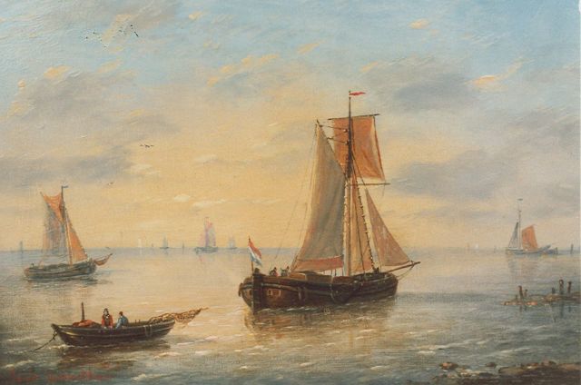 Charles Louis Verboeckhoven | Shipping in a calm, oil on panel, 15.7 x 21.1 cm