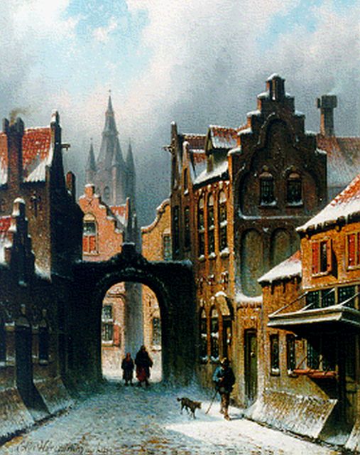 Hilverdink E.A.  | A view of Delft, with the Oude Kerk beyond, oil on panel 29.6 x 23.5 cm, signed l.l. and painted July 1869