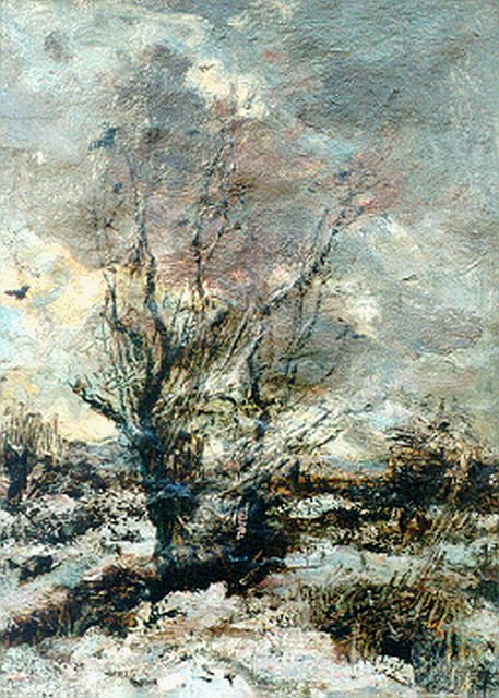 Maris J.H.  | A winter landscape, oil on canvas 29.9 x 22.5 cm, signed l.r.