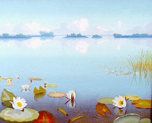 Dirk Smorenberg | The Loosdrechtse Plassen with water lilies, oil on canvas, 50.0 x 60.0 cm, signed l.r.