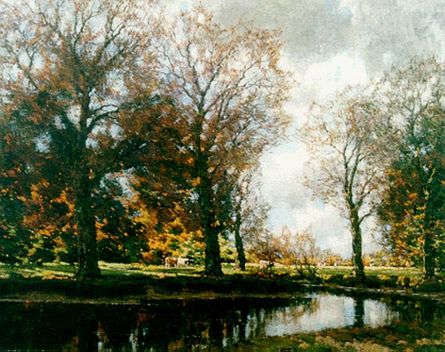 Gorter A.M.  | Autumn landscape with cows, oil on canvas 67.6 x 84.9 cm, signed l.r.