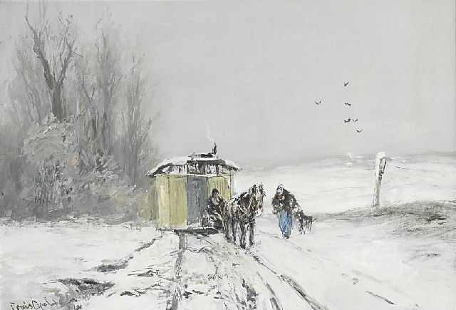 Apol L.F.H.  | A caravan in a winter landscape, gouache on paper 43.8 x 62.5 cm, signed l.l.