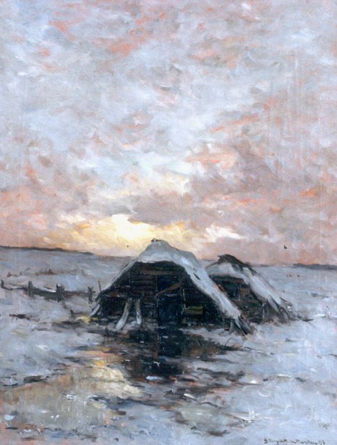 Morgenstjerne Munthe | A winter landscape by sunset, oil on canvas, 98.5 x 76.3 cm, signed l.r. and dated 1913