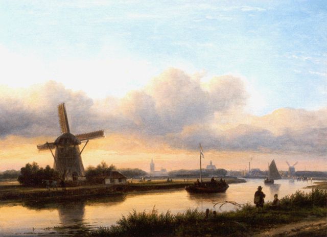 Kleijn L.J.  | A view of 'de Trekvliet, with The Hague in the distance, oil on canvas 40.2 x 54.0 cm, signed l.r.