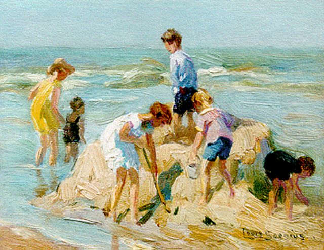 Soonius L.  | Children playing on the beach, 10.7 x 13.6 cm, signed l.r.