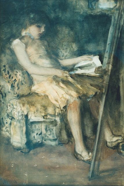 Jacob Maris | The daughter of the painter, watercolour on paper, 43.0 x 30.0 cm, signed l.l.