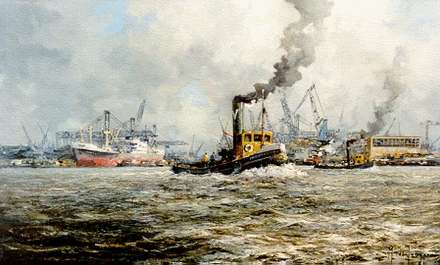 M.J. Drulman (M. de Jongere) | Activities in the harbour of Rotterdam, oil on canvas, 60.1 x 99.5 cm, signed l.r.