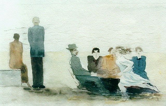 Oepts W.A.  | Figures on the beach, watercolour on paper 21.5 x 29.5 cm