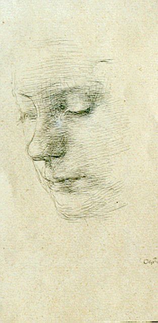 Oepts W.A.  | Study of a woman's head, pen on paper 20.0 x 11.5 cm, signed l.r. and dated '36